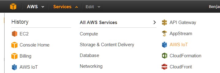 Select the AWS IoT Service