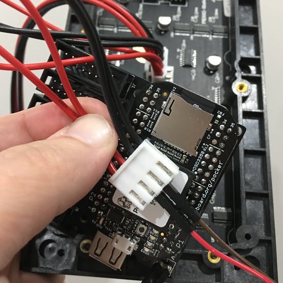 PocketScroller power connected to LED power cable