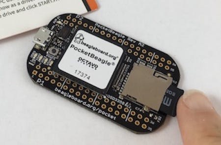 Inserting the microSD card into the PocketBeagle®
