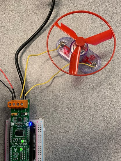 Fan connected to CN1 terminal of DC Motor Click