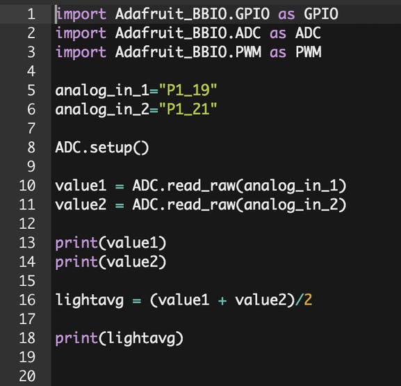 Light Sensor Example Code