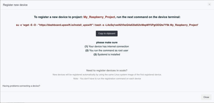 UpSwift.io Register Raspberry Pi to UpSwift.io cloud remote services